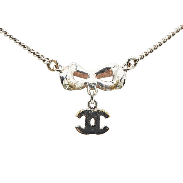 シャネル ココマーク リボン モチーフ ラインストーン ネックレス シルバー メタル レディース CHANEL 【中古】