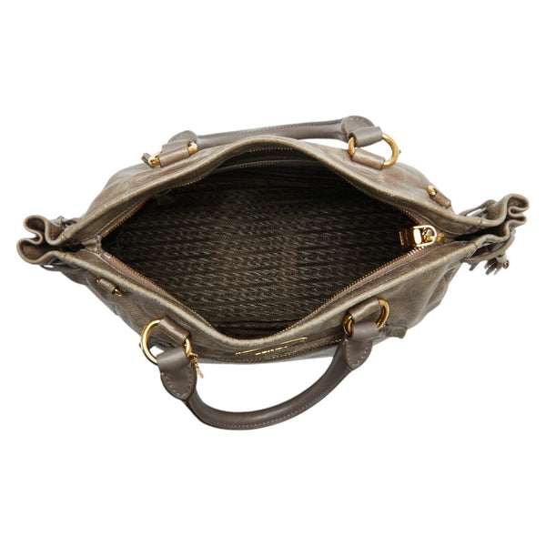 プラダ 三角ロゴプレート ハンドバッグ ショルダーバッグ 2WAY BN1921 グレー レザー レディース PRADA 【中古】