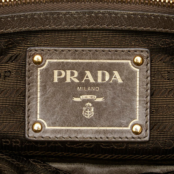 プラダ 三角ロゴプレート ハンドバッグ ショルダーバッグ 2WAY BN1921 グレー レザー レディース PRADA 【中古】