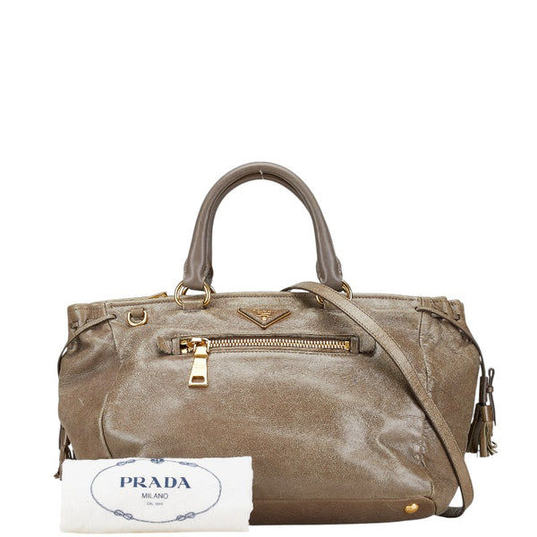 プラダ 三角ロゴプレート ハンドバッグ ショルダーバッグ 2WAY BN1921 グレー レザー レディース PRADA 【中古】