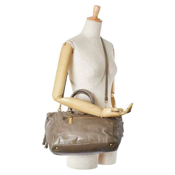 プラダ 三角ロゴプレート ハンドバッグ ショルダーバッグ 2WAY BN1921 グレー レザー レディース PRADA 【中古】