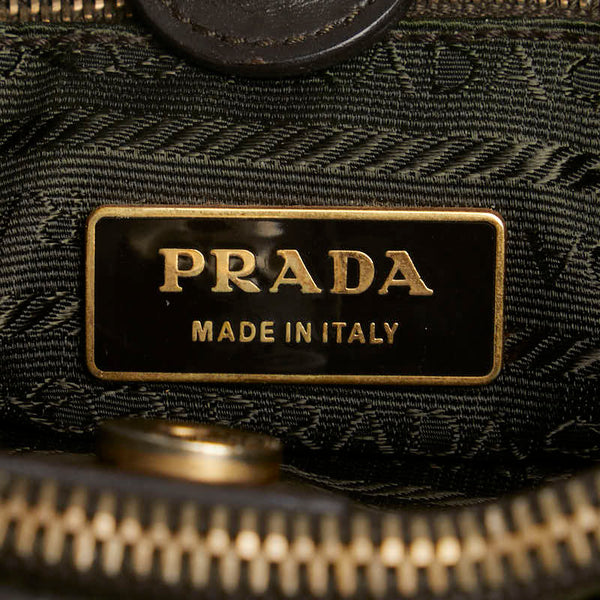 プラダ 三角ロゴプレート トートバッグ ショルダーバッグ カーキグリーン ナイロン レザー レディース PRADA 【中古】