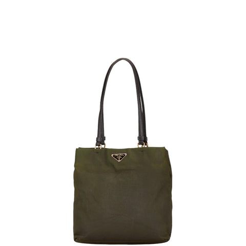 プラダ 三角ロゴプレート トートバッグ ショルダーバッグ カーキグリーン ナイロン レザー レディース PRADA 【中古】