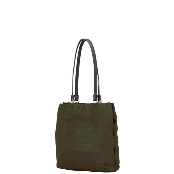 プラダ 三角ロゴプレート トートバッグ ショルダーバッグ カーキグリーン ナイロン レザー レディース PRADA 【中古】
