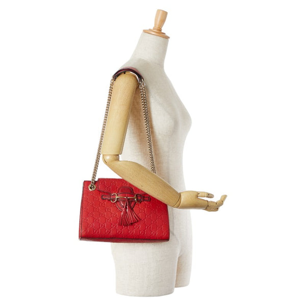 グッチ グッチシマ エミリー ホースビット チェーン ショルダーバッグ 369621 レッド レザー レディース GUCCI 【中古】