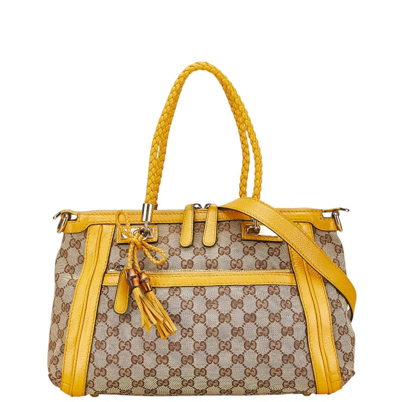 グッチ GGキャンバス ベラ バンブー ハンドバッグ ショルダーバッグ 2WAY 282300 ベージュ イエロー キャンバス レザー レディース GUCCI 【中古】
