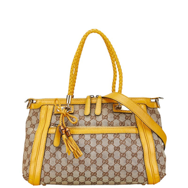 グッチ GGキャンバス ベラ バンブー ハンドバッグ ショルダーバッグ 2WAY 282300 ベージュ イエロー キャンバス レザー レディース GUCCI 【中古】