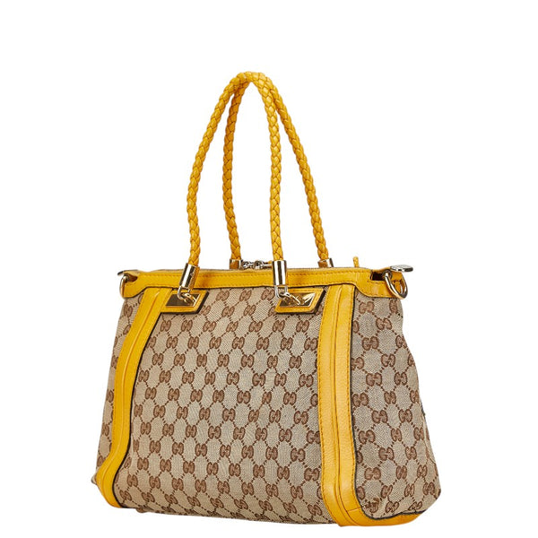 グッチ GGキャンバス ベラ バンブー ハンドバッグ ショルダーバッグ 2WAY 282300 ベージュ イエロー キャンバス レザー レディース GUCCI 【中古】