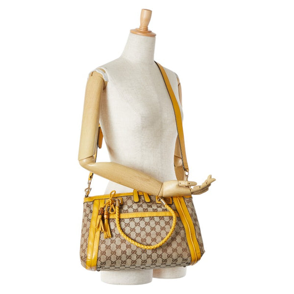 グッチ GGキャンバス ベラ バンブー ハンドバッグ ショルダーバッグ 2WAY 282300 ベージュ イエロー キャンバス レザー レディース GUCCI 【中古】