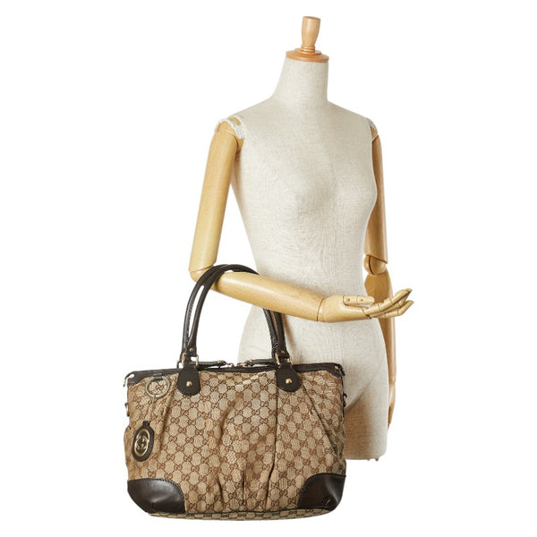 グッチ GGキャンバス トートバッグ ショルダーバッグ 285730 ベージュ ブラウン キャンバス レザー レディース GUCCI 【中古】