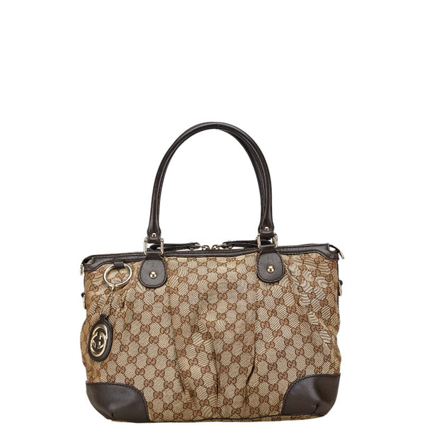 グッチ GGキャンバス トートバッグ ショルダーバッグ 285730 ベージュ ブラウン キャンバス レザー レディース GUCCI 【中古】
