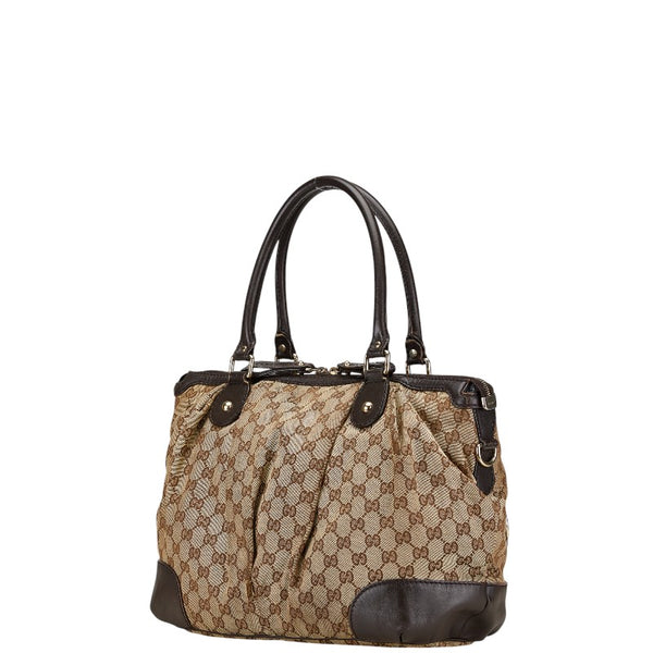 グッチ GGキャンバス トートバッグ ショルダーバッグ 285730 ベージュ ブラウン キャンバス レザー レディース GUCCI 【中古】