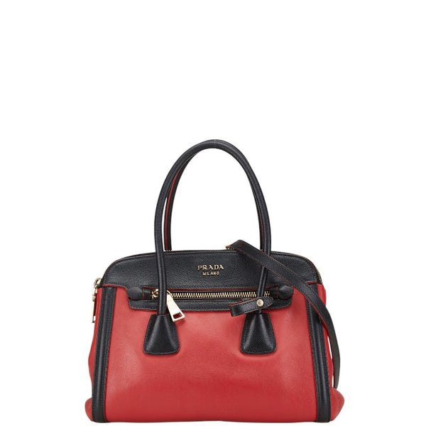 プラダ サフィアーノ ハンドバッグ ショルダーバッグ 2WAY レッド ブラック レザー レディース PRADA 【中古】