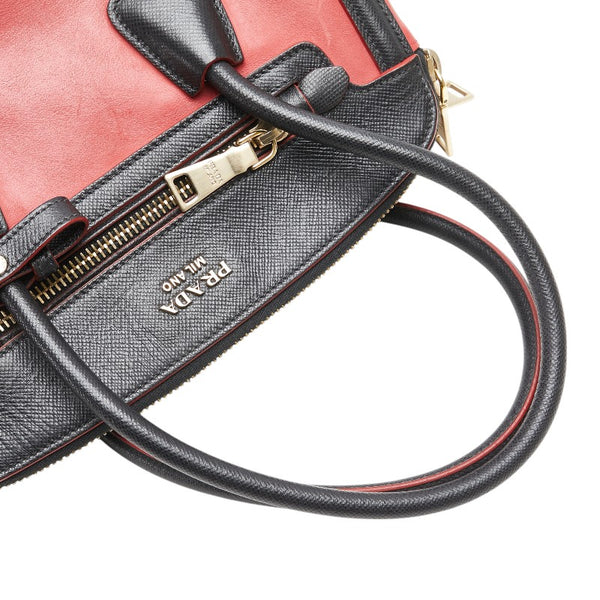 プラダ サフィアーノ ハンドバッグ ショルダーバッグ 2WAY レッド ブラック レザー レディース PRADA 【中古】