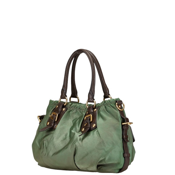 プラダ ロゴ ハンドバッグ トートバッグ ショルダーバッグ 2WAY カーキ ブラウン ナイロン レザー レディース PRADA 【中古】