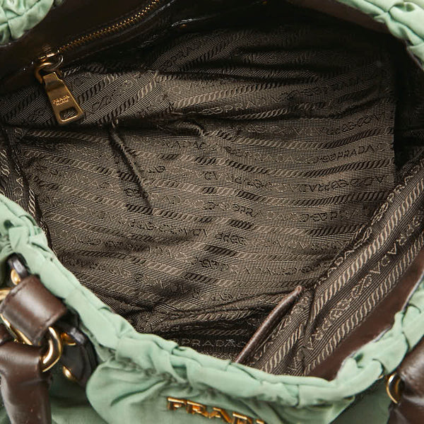 プラダ ロゴ ハンドバッグ トートバッグ ショルダーバッグ 2WAY カーキ ブラウン ナイロン レザー レディース PRADA 【中古】