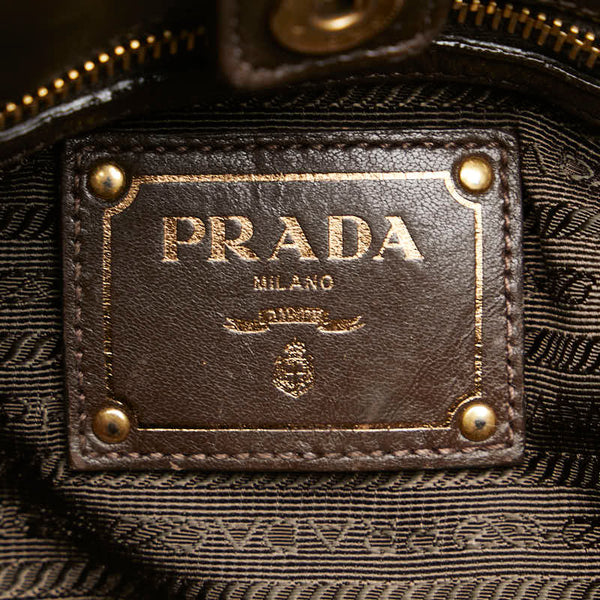 プラダ ロゴ ハンドバッグ トートバッグ ショルダーバッグ 2WAY カーキ ブラウン ナイロン レザー レディース PRADA 【中古】