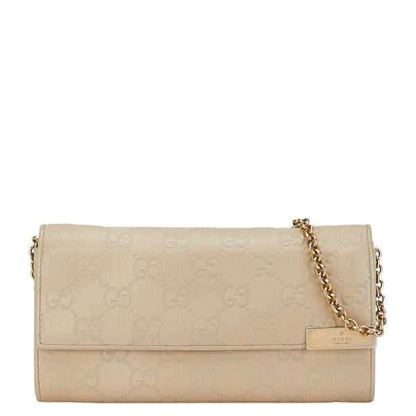 グッチ グッチシマ  チェーンウォレット 長財布 269541 ベージュ レザー レディース GUCCI 【中古】