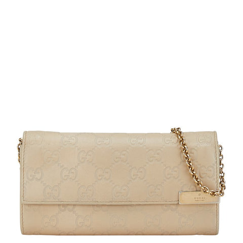 グッチ グッチシマ  チェーンウォレット 長財布 269541 ベージュ レザー レディース GUCCI 【中古】