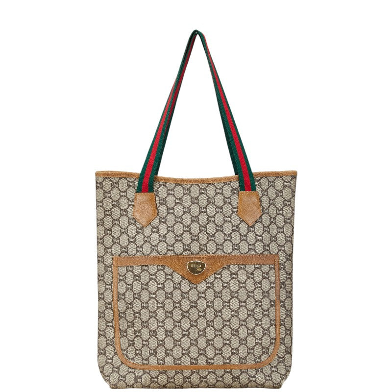 グッチ GGプラス オールドグッチ シェリーライン ハンドバッグ トートバッグ ブラウン PVC レザー レディース GUCCI 【中古】
