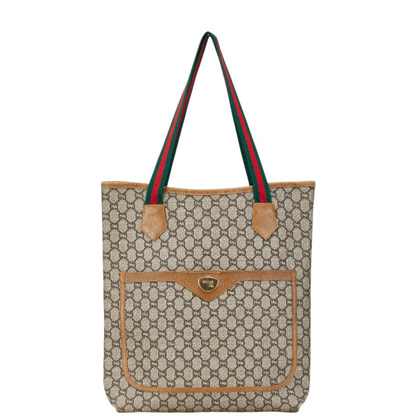 グッチ GGプラス オールドグッチ シェリーライン ハンドバッグ トートバッグ ブラウン PVC レザー レディース GUCCI 【中古】