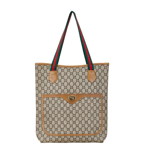 グッチ GGプラス オールドグッチ シェリーライン ハンドバッグ トートバッグ ブラウン PVC レザー レディース GUCCI 【中古】