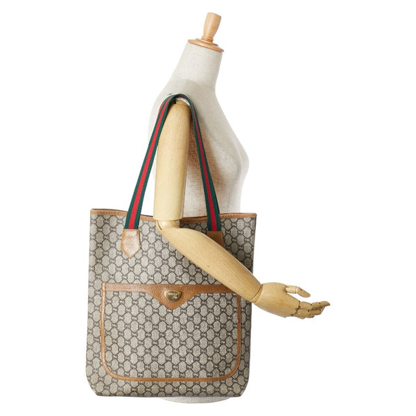 グッチ GGプラス オールドグッチ シェリーライン ハンドバッグ トートバッグ ブラウン PVC レザー レディース GUCCI 【中古】