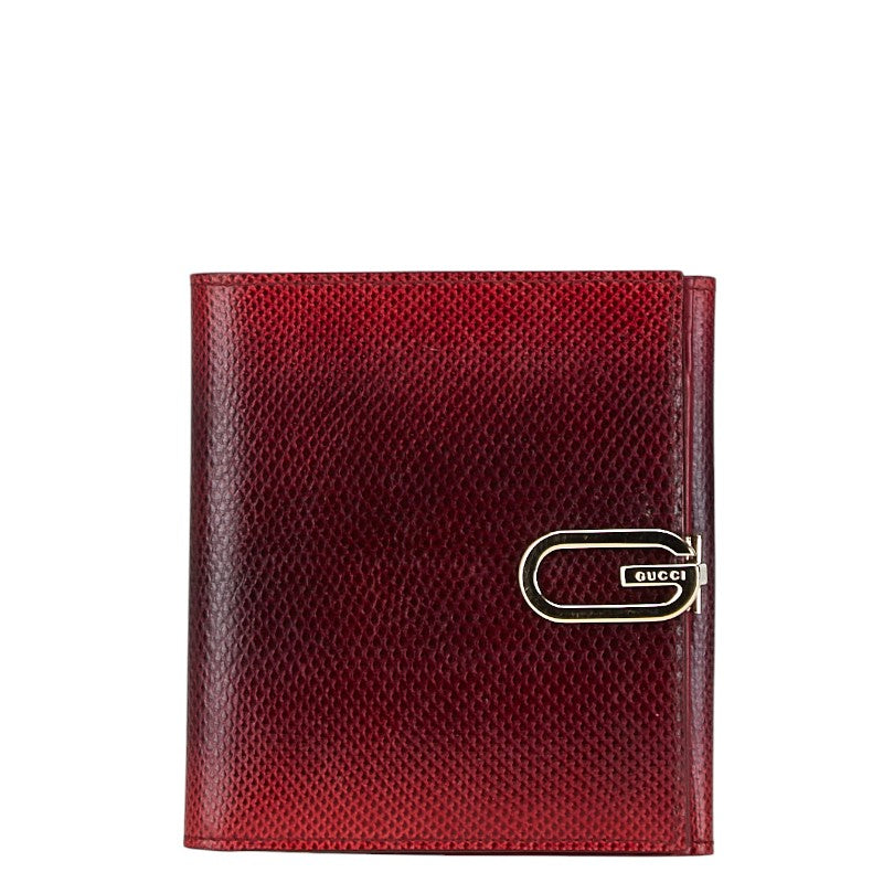 グッチ パイソン 二つ折り財布 ワインレッド レザー レディース GUCCI 【中古】