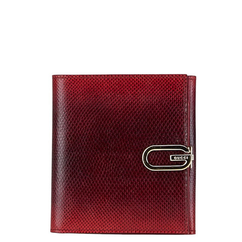 グッチ パイソン 二つ折り財布 ワインレッド レザー レディース GUCCI 【中古】