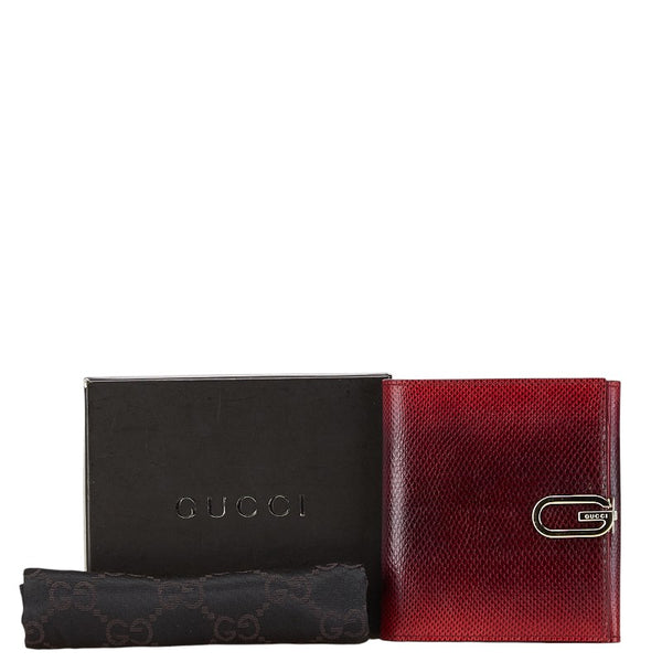 グッチ パイソン 二つ折り財布 ワインレッド レザー レディース GUCCI 【中古】