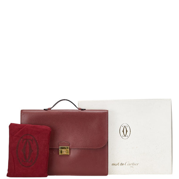 カルティエ マストライン ビジネスバッグ ブリーフケース ボルドー ワインレッド レザー レディース CARTIER 【中古】