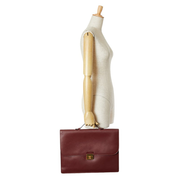 カルティエ マストライン ビジネスバッグ ブリーフケース ボルドー ワインレッド レザー レディース CARTIER 【中古】