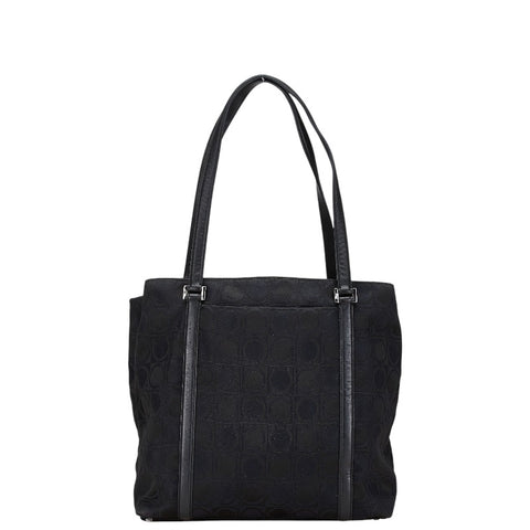 サルヴァトーレフェラガモ ガンチーニ柄 トートバッグ ショルダーバッグ BA-21 1261 ブラック キャンバス レザー レディース Salvatore Ferragamo 【中古】