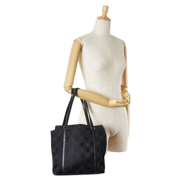 サルヴァトーレフェラガモ ガンチーニ柄 トートバッグ ショルダーバッグ BA-21 1261 ブラック キャンバス レザー レディース Salvatore Ferragamo 【中古】