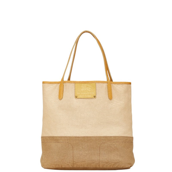 バーバリー ロゴ ハンドバッグ トートバッグ ベージュ ブラウン キャンバス レザー レディース BURBERRY 【中古】