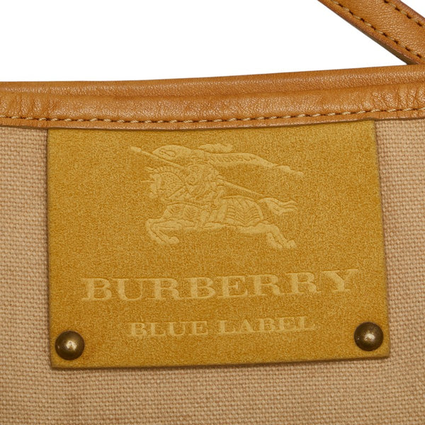 バーバリー ロゴ ハンドバッグ トートバッグ ベージュ ブラウン キャンバス レザー レディース BURBERRY 【中古】