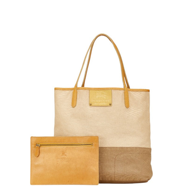 バーバリー ロゴ ハンドバッグ トートバッグ ベージュ ブラウン キャンバス レザー レディース BURBERRY 【中古】