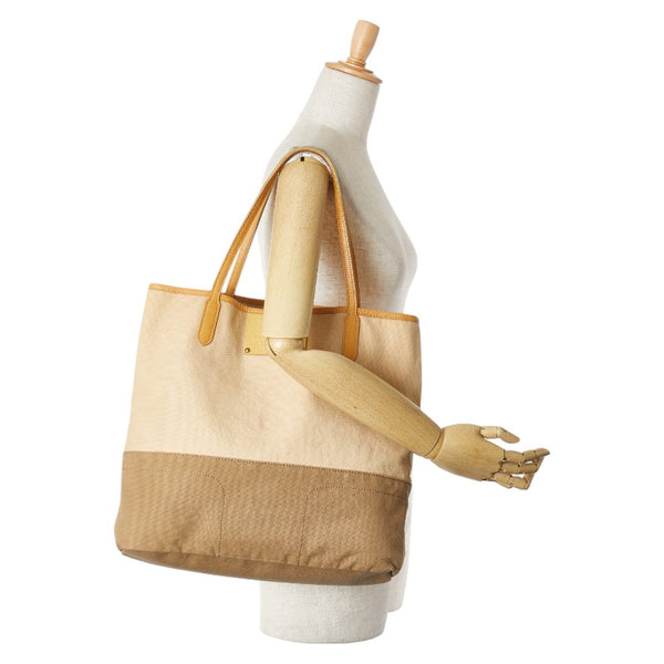 バーバリー ロゴ ハンドバッグ トートバッグ ベージュ ブラウン キャンバス レザー レディース BURBERRY 【中古】