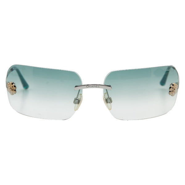 シャネル カメリア サングラス ライトグリーン シルバー プラスチック レディース CHANEL 【中古】
