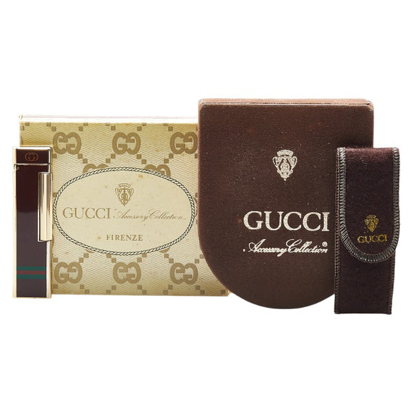 グッチ シェリーライン ガスライター ブラウン ゴールド マルチカラー メッキ レディース GUCCI 【中古】