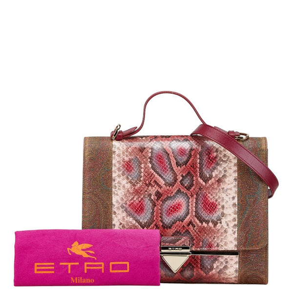 エトロ ペイズリー ハンドバッグ ショルダーバッグ 2WAY ブラウン マルチカラー レザー レディース ETRO 【中古】