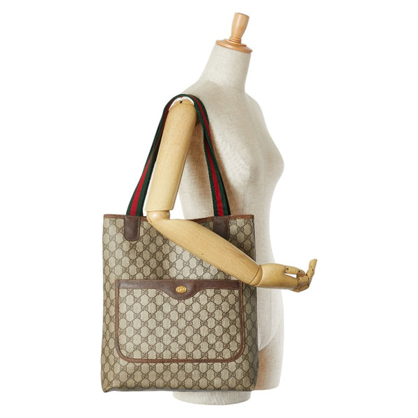 グッチ オールドグッチ GGスプリーム シェリーライン トートバッグ 39.02.003 ベージュ ブラウン PVC レザー レディース GUCCI 【中古】