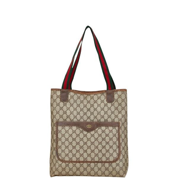 グッチ オールドグッチ GGスプリーム シェリーライン トートバッグ 39.02.003 ベージュ ブラウン PVC レザー レディース GUCCI 【中古】