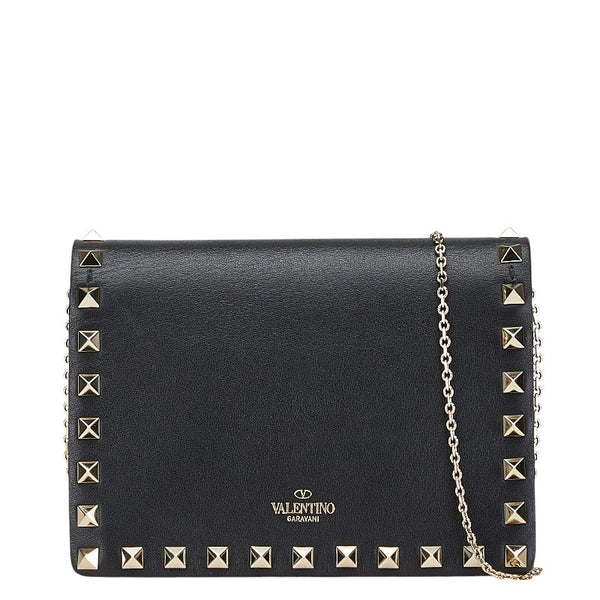 ヴァレンチノ スタッズ ショルダーバッグ ブラック レザー レディース Valentino 【中古】