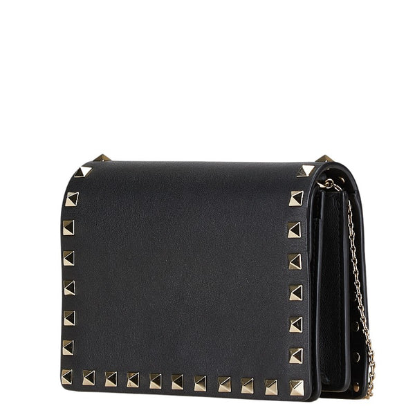 ヴァレンチノ スタッズ ショルダーバッグ ブラック レザー レディース Valentino 【中古】