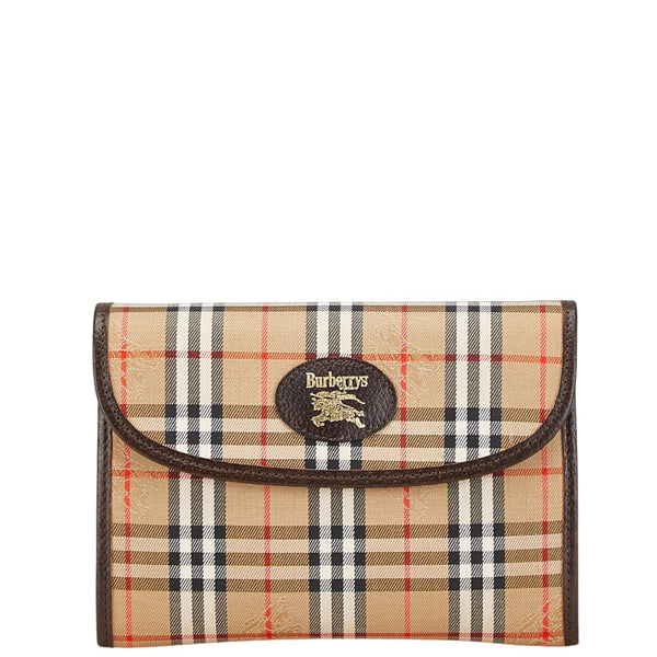 バーバリー ノバチェック シャドーホース ポーチ ベージュ ブラック キャンバス レザー レディース BURBERRY 【中古】