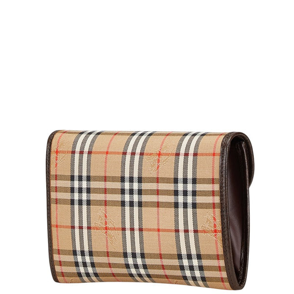 バーバリー ノバチェック シャドーホース ポーチ ベージュ ブラック キャンバス レザー レディース BURBERRY 【中古】