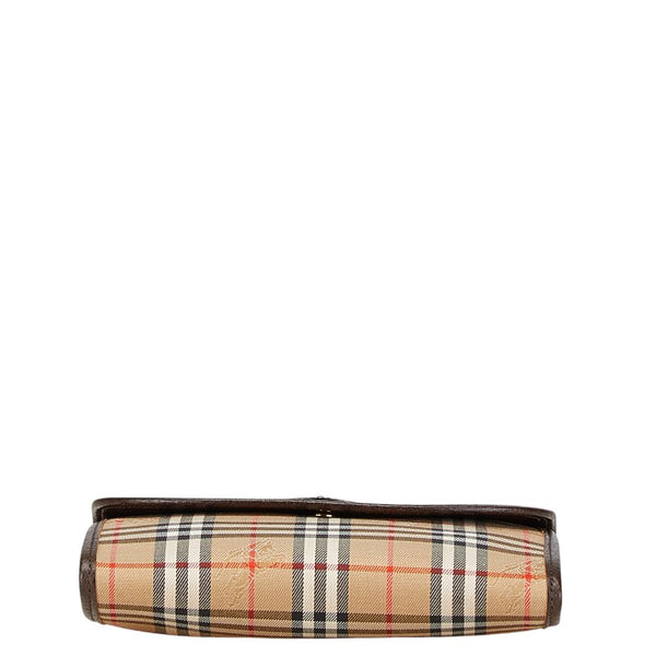 バーバリー ノバチェック シャドーホース ポーチ ベージュ ブラック キャンバス レザー レディース BURBERRY 【中古】