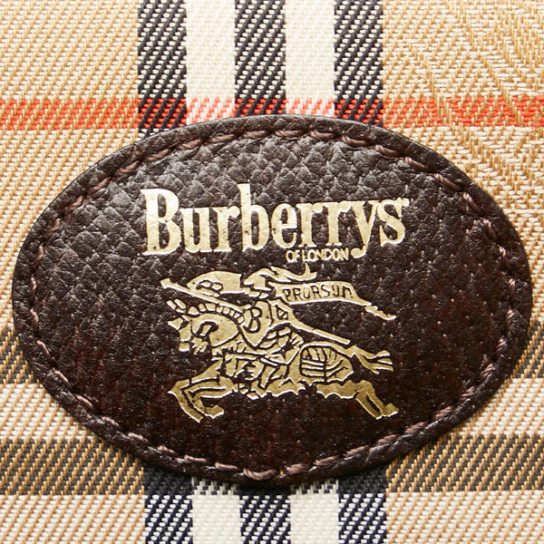 バーバリー ノバチェック シャドーホース ポーチ ベージュ ブラック キャンバス レザー レディース BURBERRY 【中古】