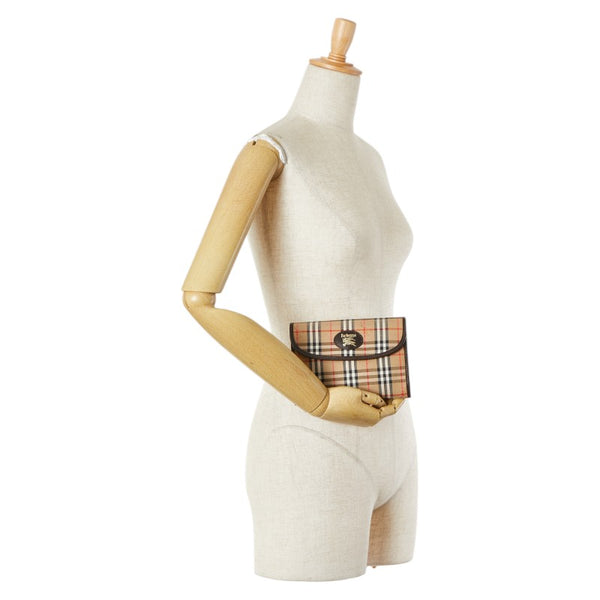バーバリー ノバチェック シャドーホース ポーチ ベージュ ブラック キャンバス レザー レディース BURBERRY 【中古】